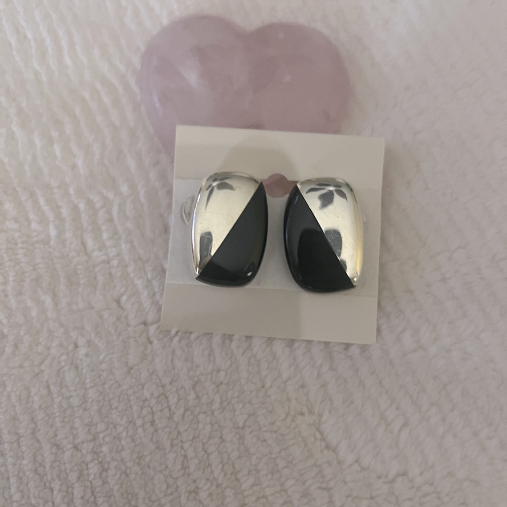 Vintage Signed .925 C-11 Mexico Taxco Black Onyx 70’s Earrings